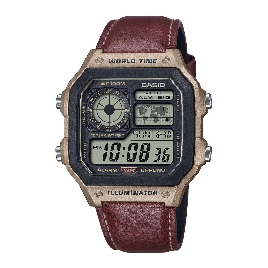 Casio Standard นาฬิกาข้อมือผู้ชาย สายหนัง รุ่น AE-1200WHL-5A - สีน้ำตาล