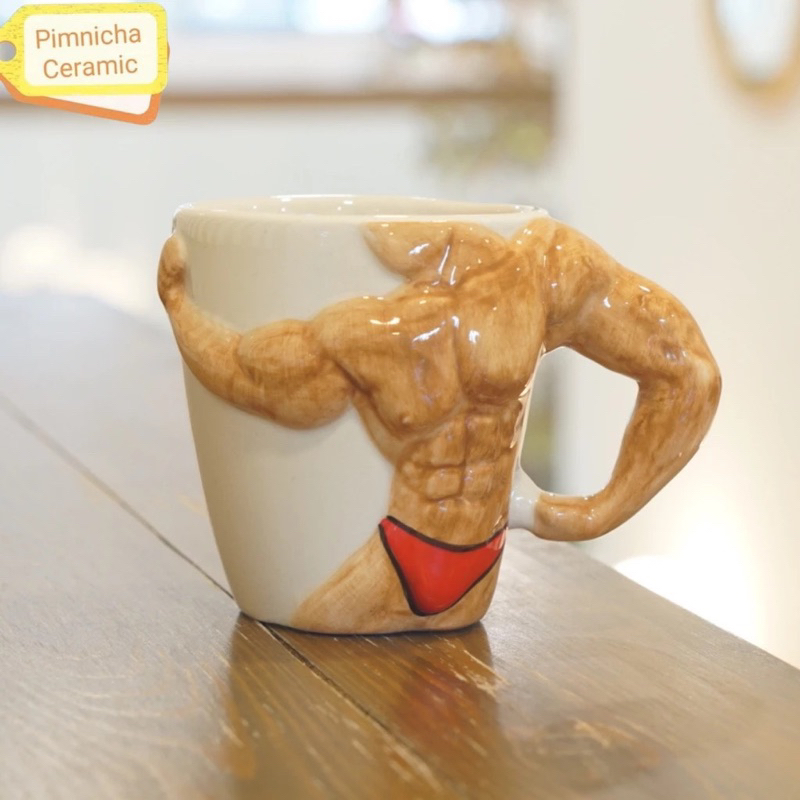 (เกรด B ตำหนิเล็กน้อย)แก้วกาแฟ นักกล้าม นักเพาะกาย six pack fitness แก้วชงเวย์ แก้วเซรามิค เข้าไมโครเวฟได้ ของขวัญปีใหม่