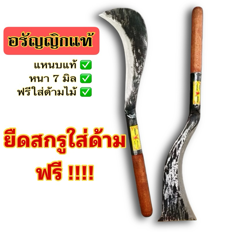 พร้าเหล็กแหนบ ฟันไม้ ตัดอ้อย ด้ามจับไม้ เหล็กแหนบ แข็งแรง อรัญญิก
