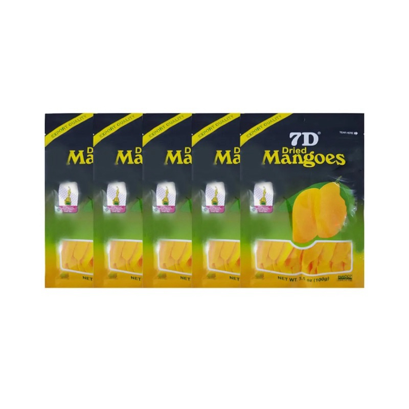 (แพ็ค1และ5ชิ้น) 7D Dried Mango มะม่วงอบแห้ง 100 ก. x 5 ชิ้น ผลไม้ขึ้นชื่อแห่งเอเชียที่มีรสชาติเป็นเอ
