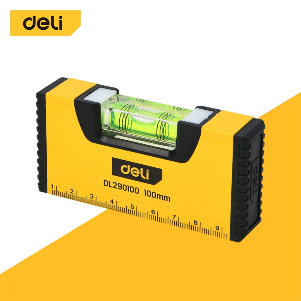 Deli ที่วัดระดับน้ำ ระดับน้ำแม่เหล็ก ฉากวัดระดับน้ำ แม่เหล็ก อลูมิเนียม 100มม Spirit Levels