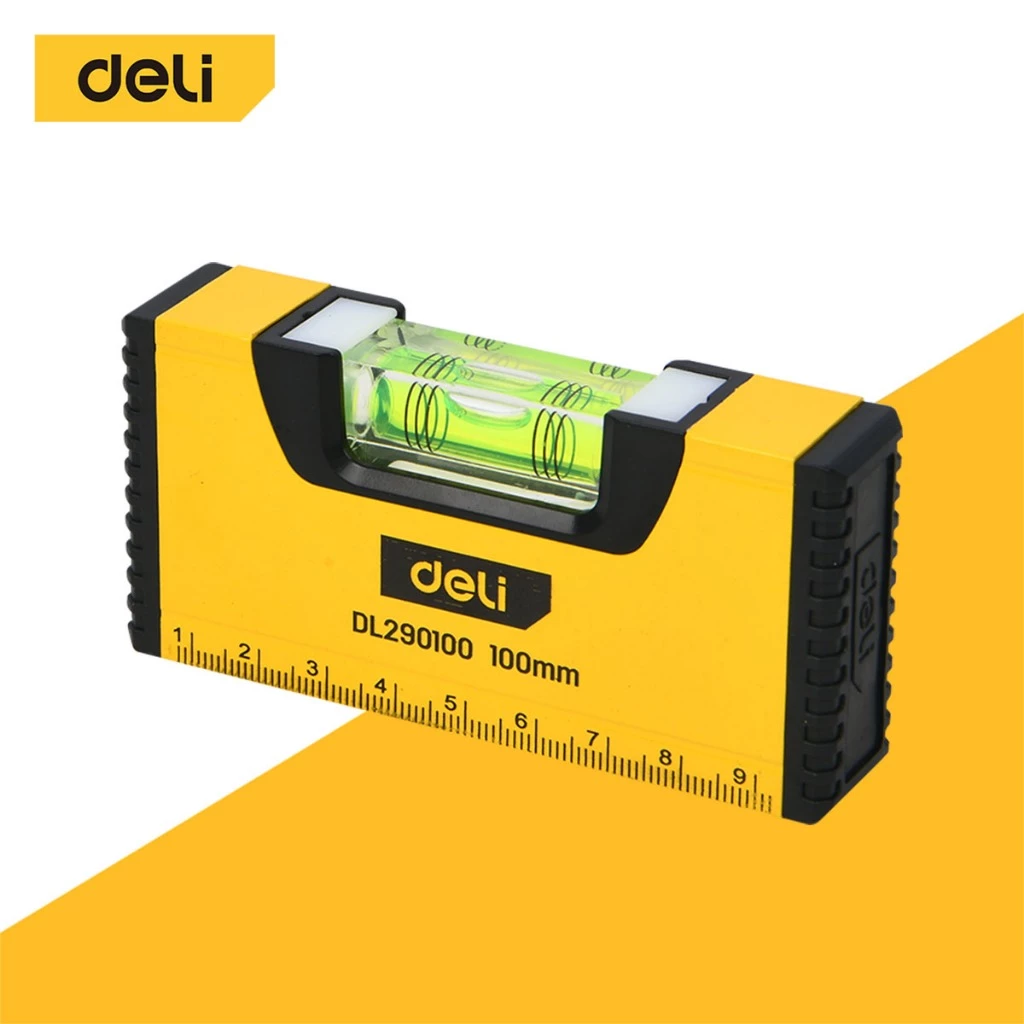 Deli ที่วัดระดับน้ำ ระดับน้ำแม่เหล็ก ฉากวัดระดับน้ำ แม่เหล็ก อลูมิเนียม 100มม Spirit Levels
