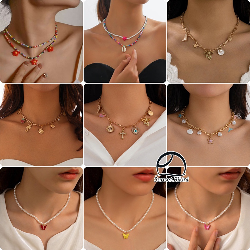 Sunset.Bikini🌊🌊สร้อยคอแฟชั่น เครื่องประดับแฟชั่น ความรู้สึกหรูหราหรูหราเบา หมาะสำหรับการไปเที่ยวทะเล