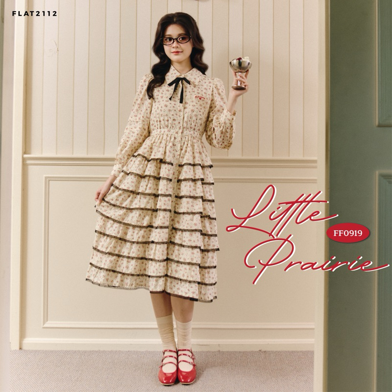 FLAT2112 FF0919 : LITTLE PRAIRIE เดรสออกงาน ชุดแขนยาว กระโปรงชั้นๆ