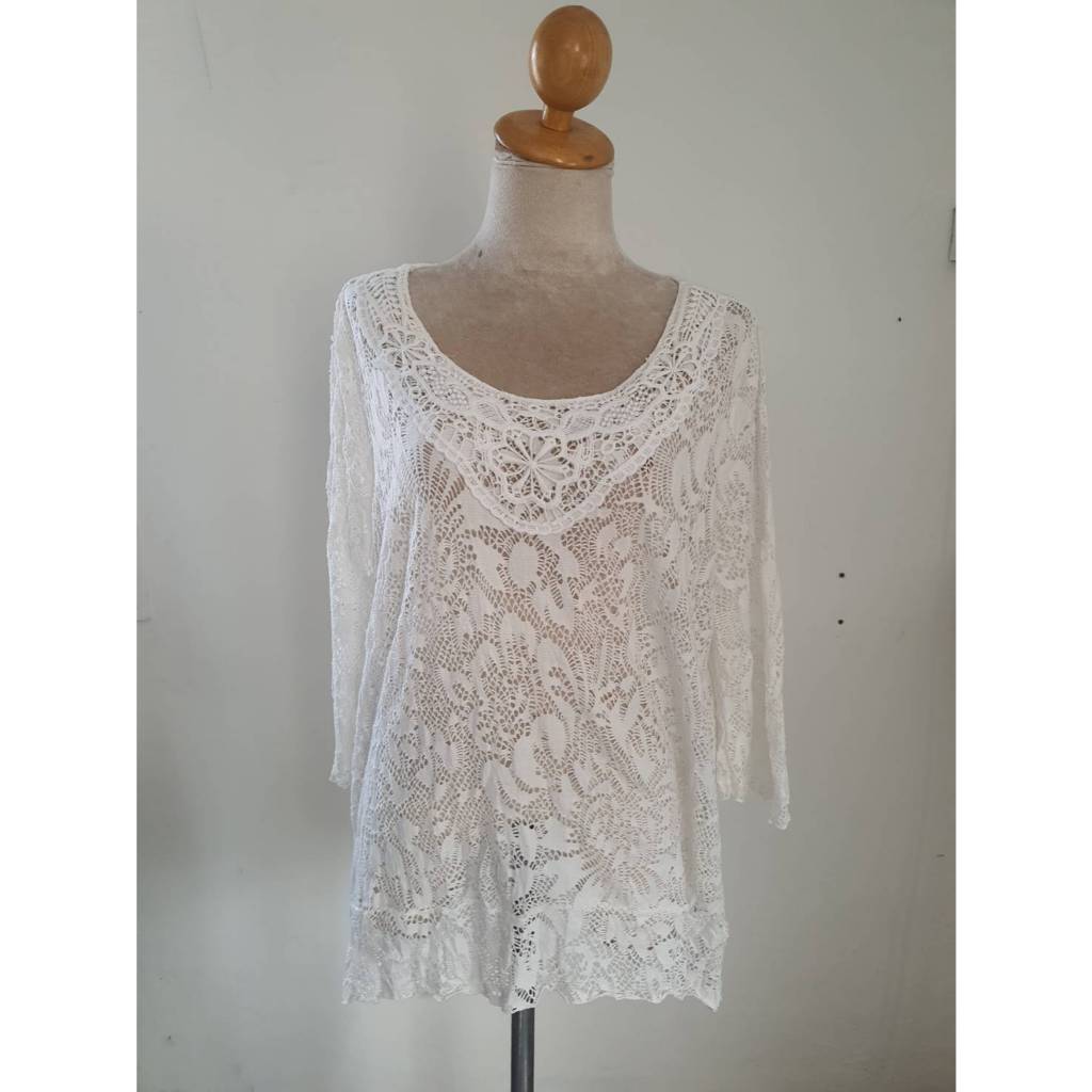 FF05772 เสื้อผ้าถัก สีขาว Chico's อก 46-52 นิ้ว