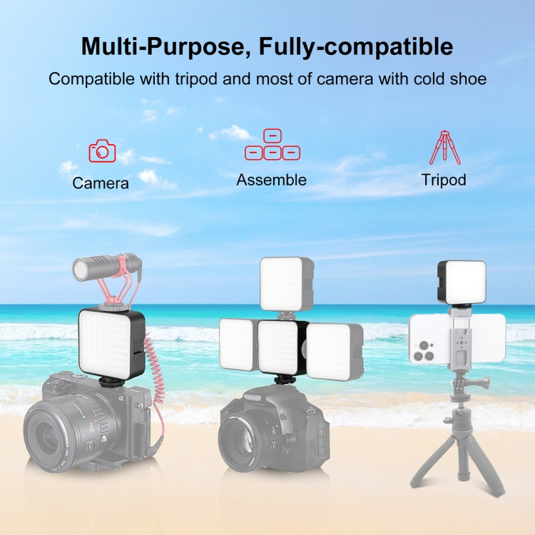 PULUZ ไฟ 64 LED 5W เพิ่มแสงสว่าง สำหรับกล้องถ่ายรูป DSLR GoPro Phone Osmo Action