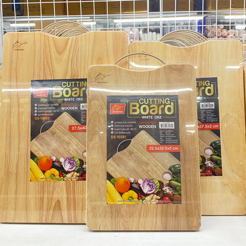 เขียงไม้โอ๊คขาวใช้รองหั่นถูกสุขอนามัยทำความสะอาดง่ายทนความร้อนได้100องศาไม่ทำให้เสียคมมีดราคาต่อชิ้น