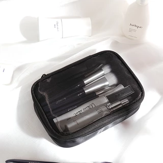 กระเป๋าเครื่องสำอางค์แบบเดินทาง สีดำ ตาข่าย ขนาดรวม 3 ชิ้น พกพาสะดวก