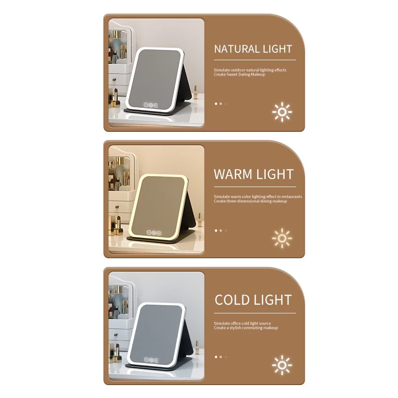 กระจกแต่งหน้า LED กระจกมีไฟ แสงไฟ3สี ชาร์จUSB กระจกแต่งหน้า ส่องหน้า แบบพกพา กระจก กระจกตั้งโต๊ะ thumbnail 4