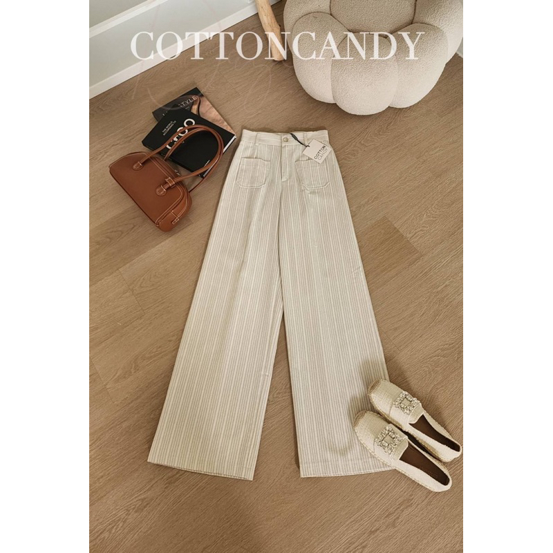#COTTON CANDY กางเกงยีนส์สีครีมลายริ้ว New Bovy jeans korea pants