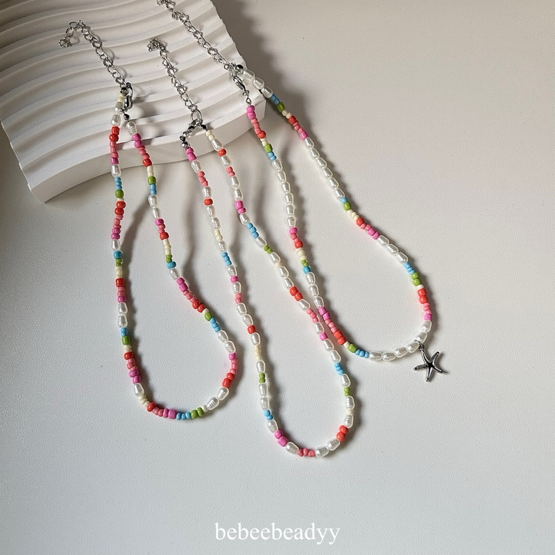 สร้อยคอ ลูกปัด 🌈🍒🤍 | สร้อยลูกปัดมุก สีสดใส