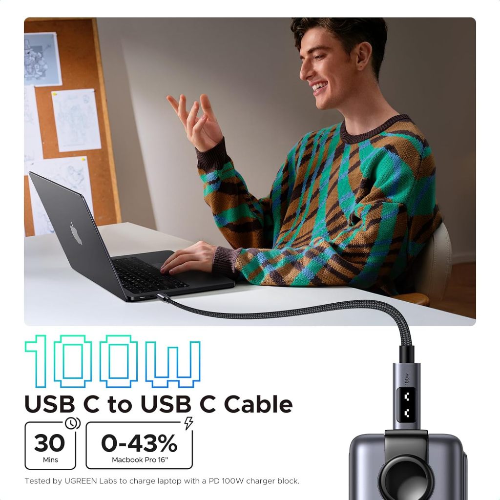 สายชาร์จ Ugreen USB-C to USB-C Cable 100W Nylon Robot Gray ราคา ถูกที่สุด ดีลบีเคเค แกลเลอรีภาพที่ 6