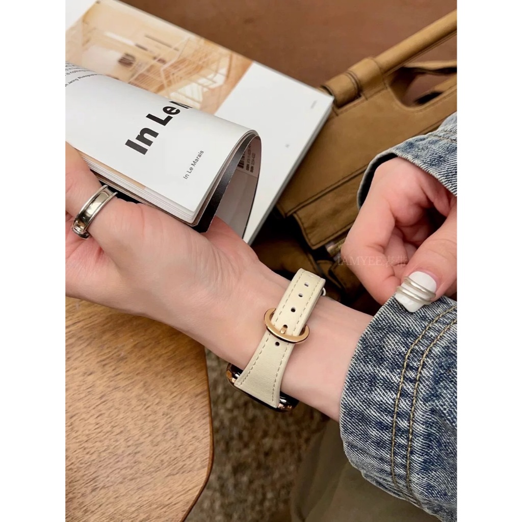 สายนาฬิกา Smartwatch สายหนังPUเข็มขัด อะไหล่ สีเงิน โรสโกลด์ ทอง ขนาด 38/40/41/(S10)42mm 42/44/45/46/49mm