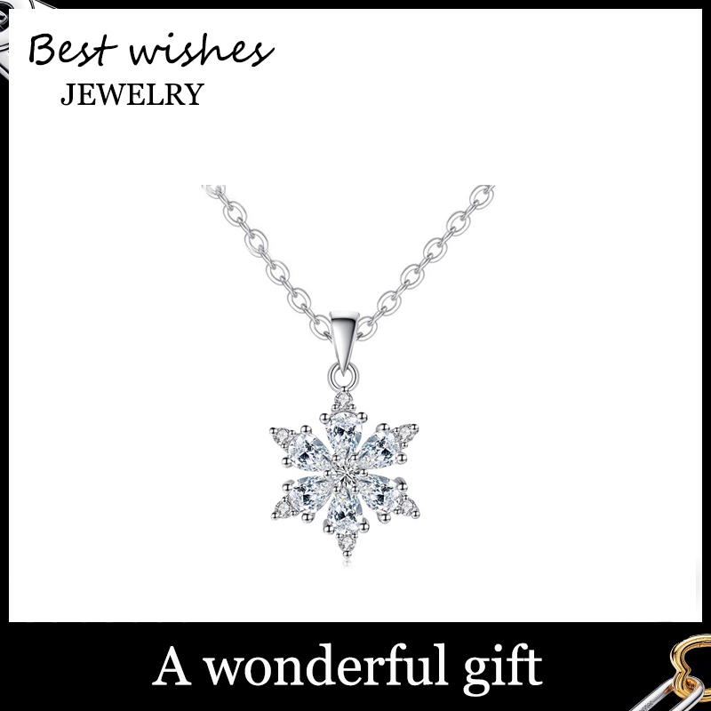 WG Jewelry หรูหรา จี้ลายสวยงาม สร้อยคอเพชร สร้อยคอจี้นำโชค สร้อยคอหิมะ WG-X017 ของขวัญ