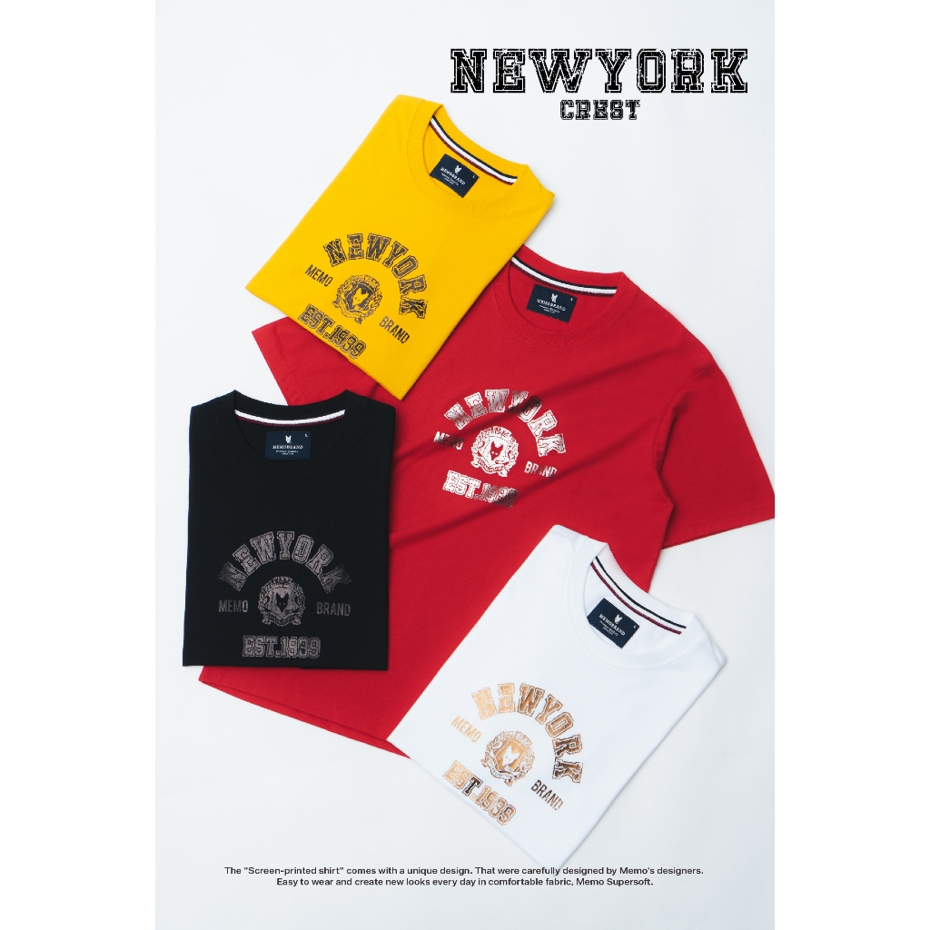 MeMo รุ่น : Newyork Crest แขนสั้น ทรงผู้ชาย งานสกรีน