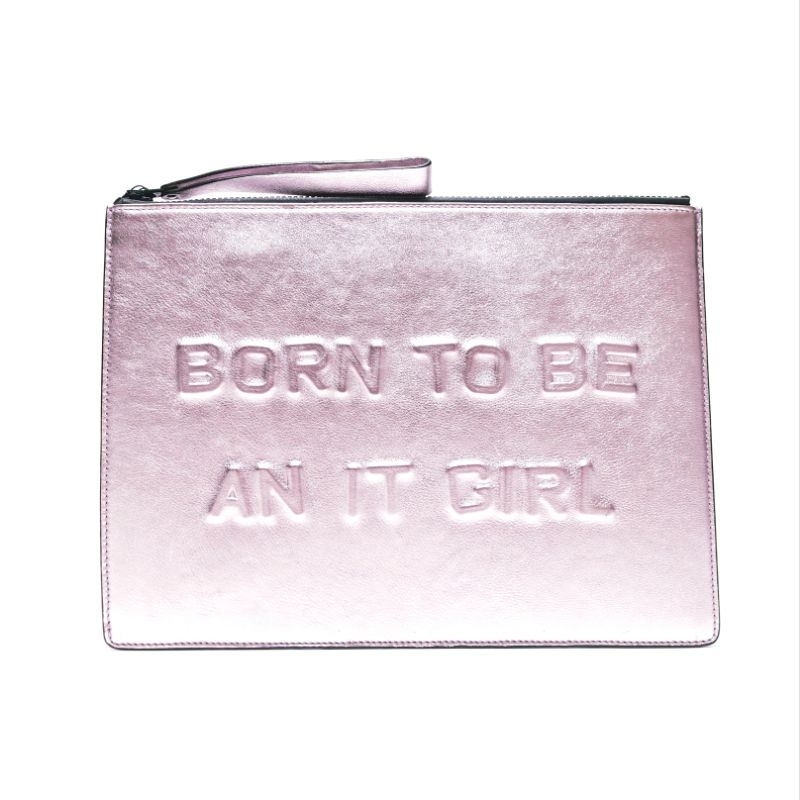 BOYY Pink Metallic Leather Zip Bag