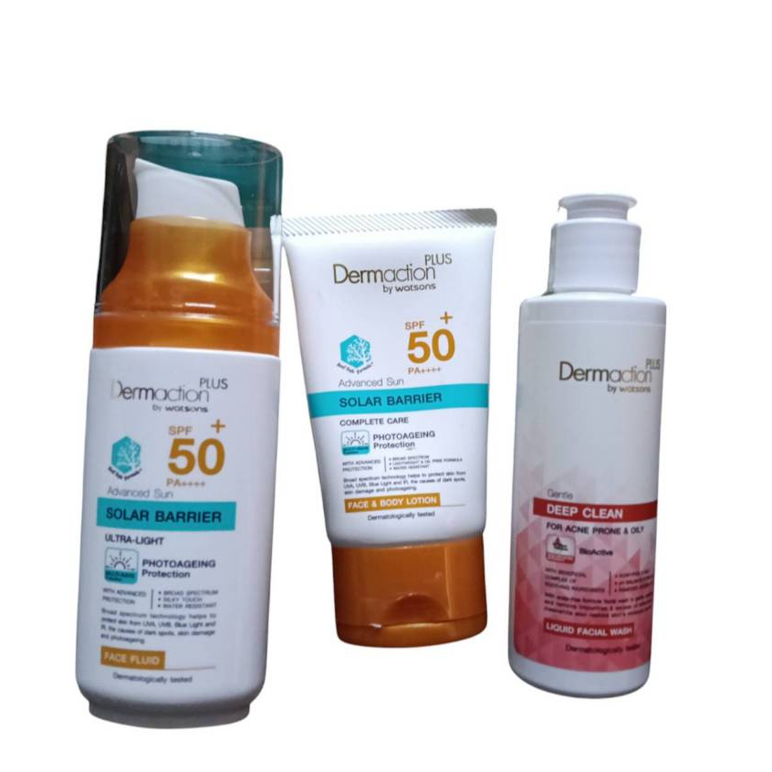 DERMACTION PLUS BY WATSONS เดอมาแอคชัน เจนเทิล ลิควิด เฟเชียลวอช 50 มล..และกันแดด50มล.