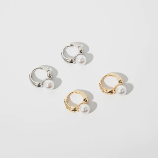 ✅พร้อมส่ง🔥 LILY.C ต่างหูห่วงเงิน S925 ประดับไข่มุก 1คู่ หรูหรา 925 sterling silver pearl earrings