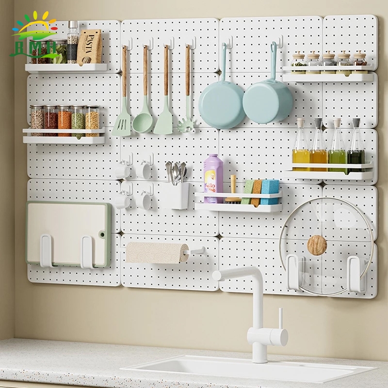 แผ่นกระดานติดผนัง กระดานแขวนของ DIY pegboard กระดานแขวนติดผนัง ตะขอ ครัวแร็คแขวน ABS แผ่นวางของติดผนัง