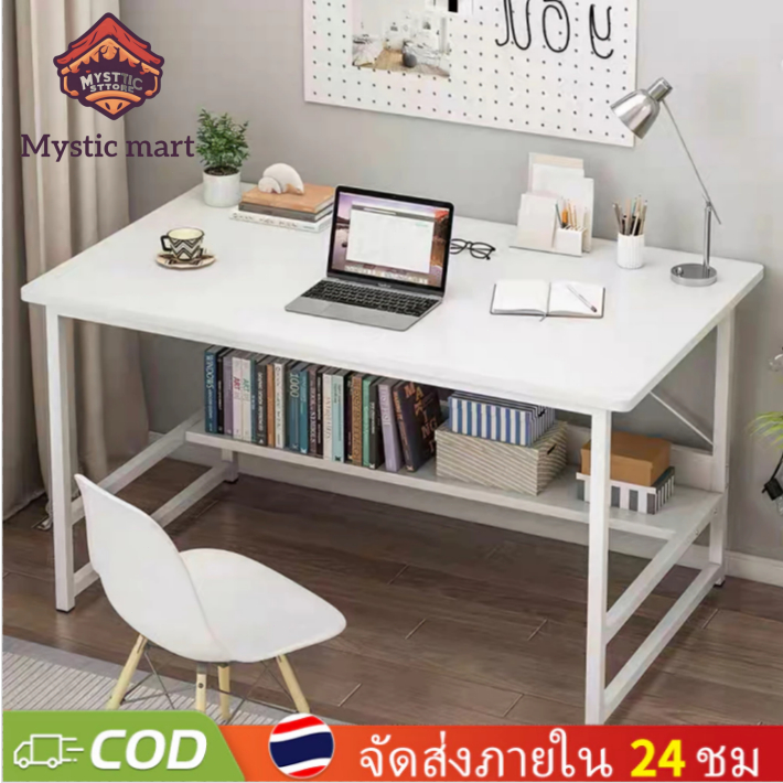 desk โต๊ะทำงาน ขาเหล็กหนา 120/100/80CM โต๊ะคอม 2ชั้น Computer Desk การออกแบบที่เรียบง่าย ประหยัดพื้น