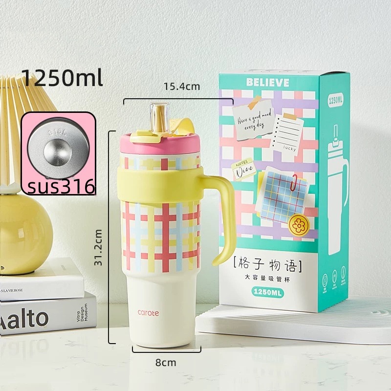 แก้วเก็บความเย็น กระติกน้ำเก็บความเย็น ลายน่ารัก สกรีนลายชัด มีหลอด+หูหิ้ว ฝา2in1 สแตนเลส316ขนาด1250ml รุ่นJQ069 - รูปที่ 7