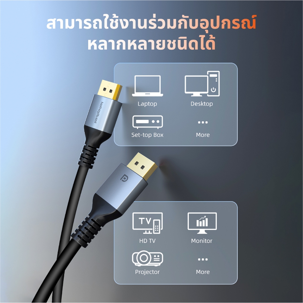 Idigital สาย DP 1.4 8K Cable, DisplayPort 1.4, 8K/60Hz, 4K/144Hz, 2K/240Hz, 1m-5m, For PC TV, ส่งจาก กทม, รับประกัน 1 ป