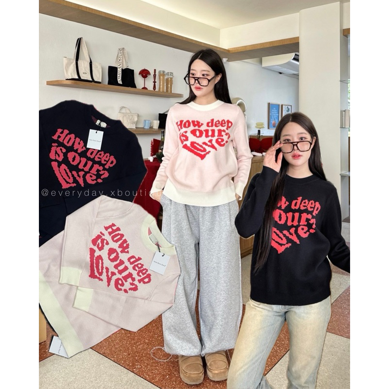 How deep is Love knit top (400฿) เสื้อไหมพรมแขนยาว ทอลายฟ้อนอักษรเป็นรูปหัวใจ น่ารักมากๆ ตามแบรนด์ดังเกาหลี valen