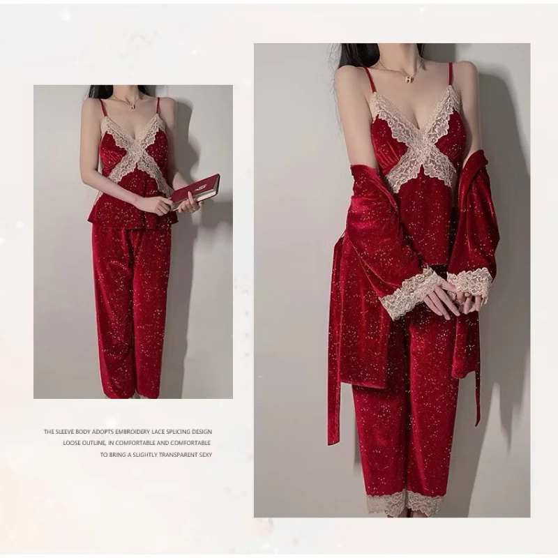 ซื้อ1ได้ถึง3 ชุดนอนนางสาวหวานสีเงิน ชุดนอน เสื้อคลุมกำมะหยี่ ชุดอยู่บ้าน ชุดนอนสวย สีแดง สีดำ วิบวับ ชุดนอนไม่ได้นอน thumbnail 5