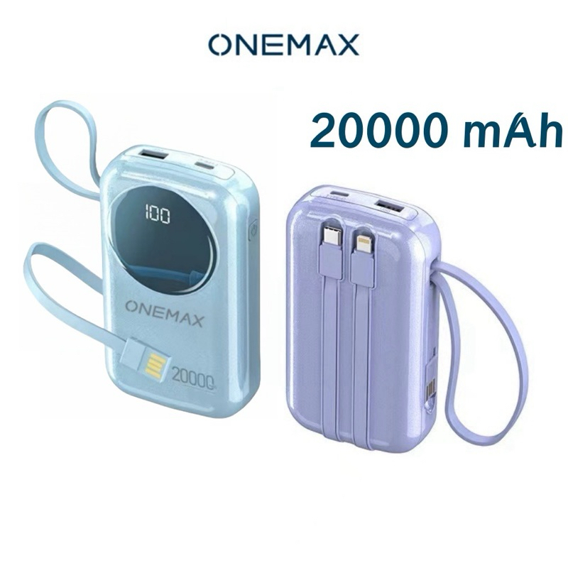 (CCC) ONEMAX 20000 mAh พาวเวอร์แบงค์ powerbank ชาร์จเร็ว มีสายในตัว มีสายหิ้ว แบตสำรอง