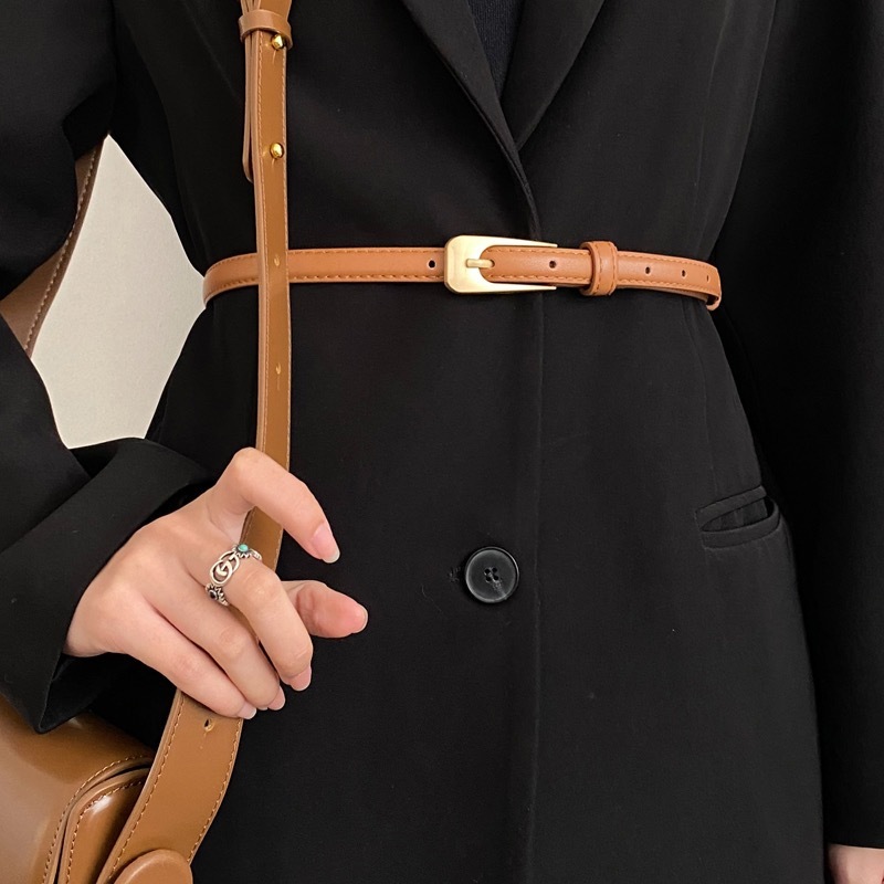 เข็มขัดลำลอง อุปกรณ์โลหะ สีพื้น เบสิก สำหรับผู้หญิง (สีกากี/น้ำตาล/ดำ) - รูปที่ 4