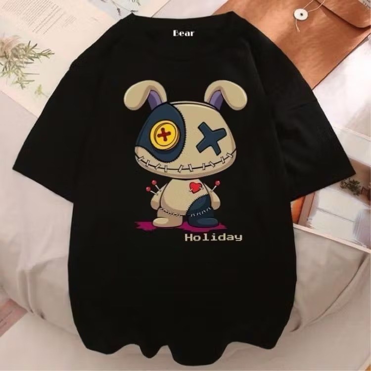 เสื้อยืดคอกลมแขนสั้น วินเทจ ลายกระต่ายเท่ๆ ผ้านิ่มใส่สบาย CE001-45