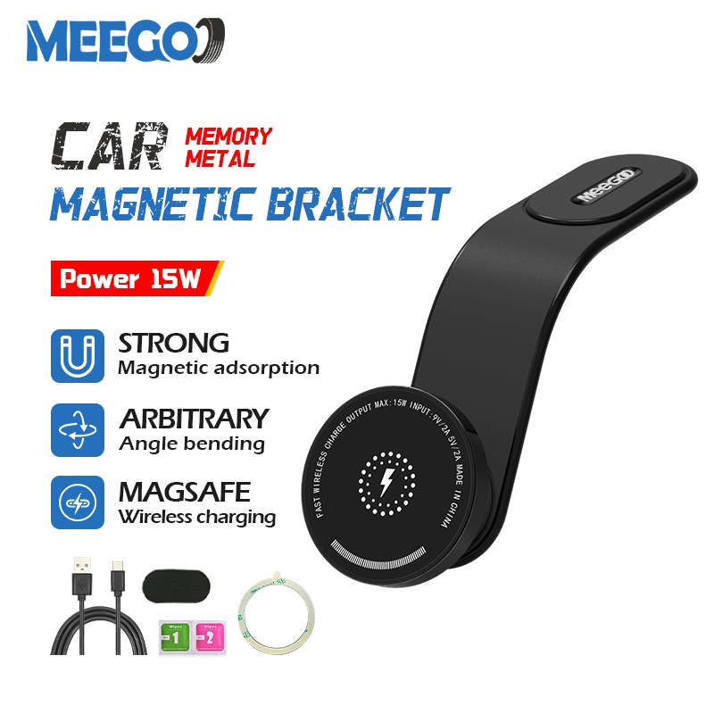 MeeGoo หน่วยความจำโลหะที่ยึดแม่เหล็กในรถยนต์ magsafe การชาร์จแบบไร้สาย 15W ป้องกันการสั่นไหวที่มีเสถียรภาพ