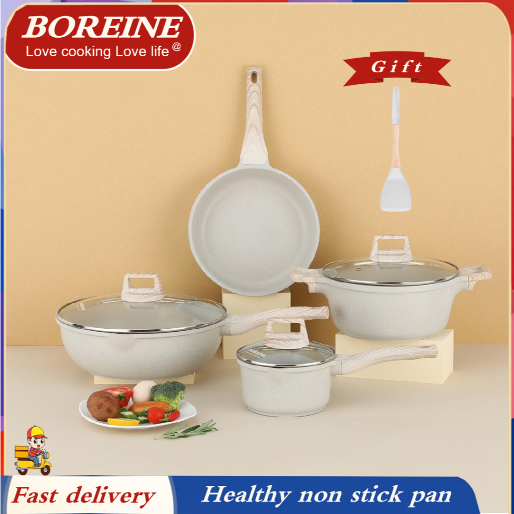 [BOREINE] ชุดเครื่องครัว（2 ชิ้น/3 ชิ้น）ทำอาหารที่บ้าน เหมาะสำหรับ 2-5 คน กระทะจีน กระทะนม กระทะทอด กระทะพร้อมฝาปิด
