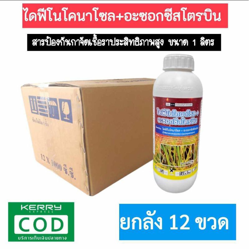 ไดฟีโนโคนาโซล+อะซอกซีสโตรบิน (ยกลัง 12 ขวด ) สารป้องกันกำจัดเชื้อราประสิทธิภาพสูง ขนาด 1 ลิตร