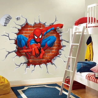 สติ๊กเกอร์ติดผนัง 3D Wallpaper มนุษย์แมงมุม บ่อน้ำ สวน รูปแบบการ์ตูน 3D สําหรับตกแต่งบ้าน ห้องเด็ก