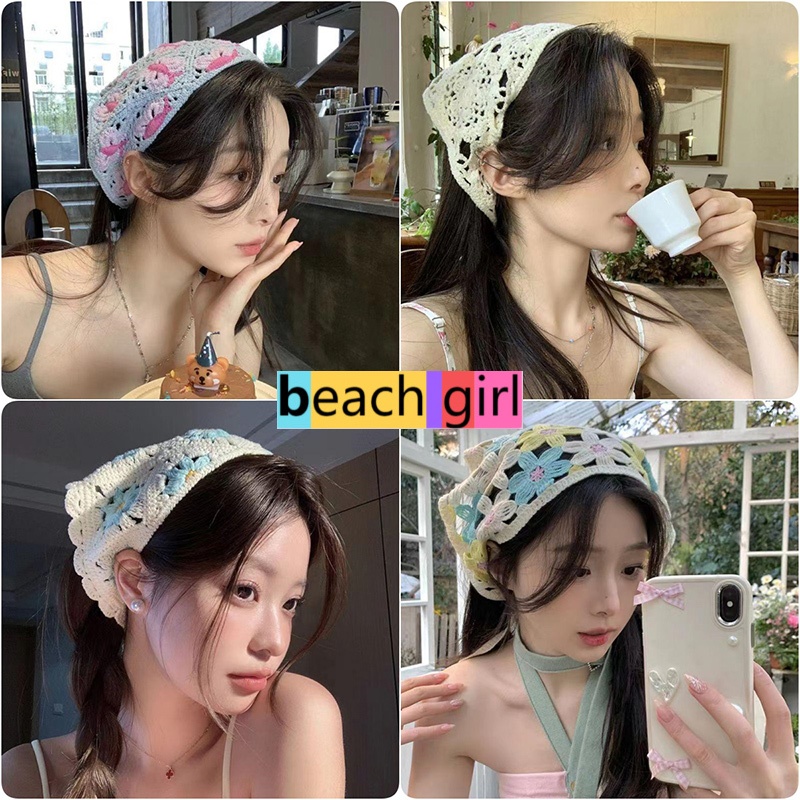 👙beachgirl👙รูปแบบใหม่ ผ้าโพกศีรษะถัก ผ้าโพกศีรษะสามเหลี่ยม ระบายอากาศได้ดี สไตล์ฝรั่งเศ แฟชั่น