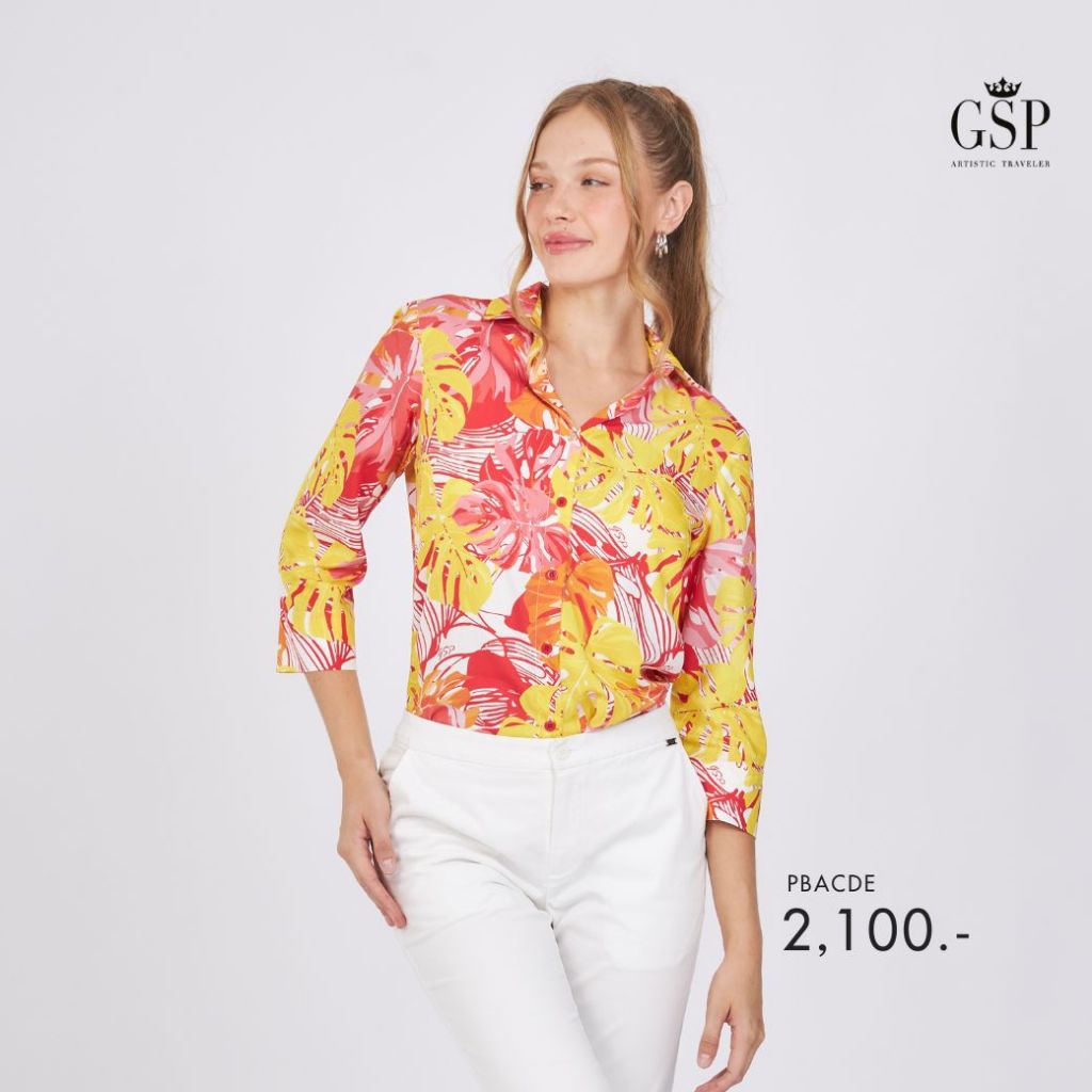 GSP เสื้อ Red monstera แขนสามส่วน สีแดงเหลือง PBACDE