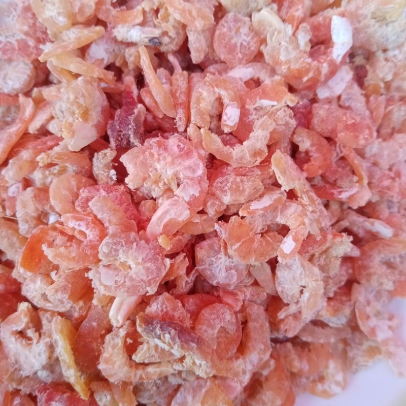 กุ้งเนื้อ​กุ้งแห้งคละไซต์​​เค็มน้อยขนาด500กรัม