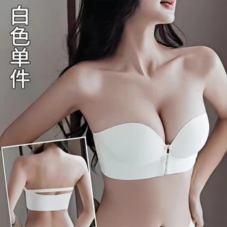 💗Beach Bikini💗บราตะขอหน้าไม่มีโครง บราปิดหน้า ดันทรง บราเสริมหน้าอก ใส่สบาย สายสะพายไหล่บุนวมหนา ถอดออกได้