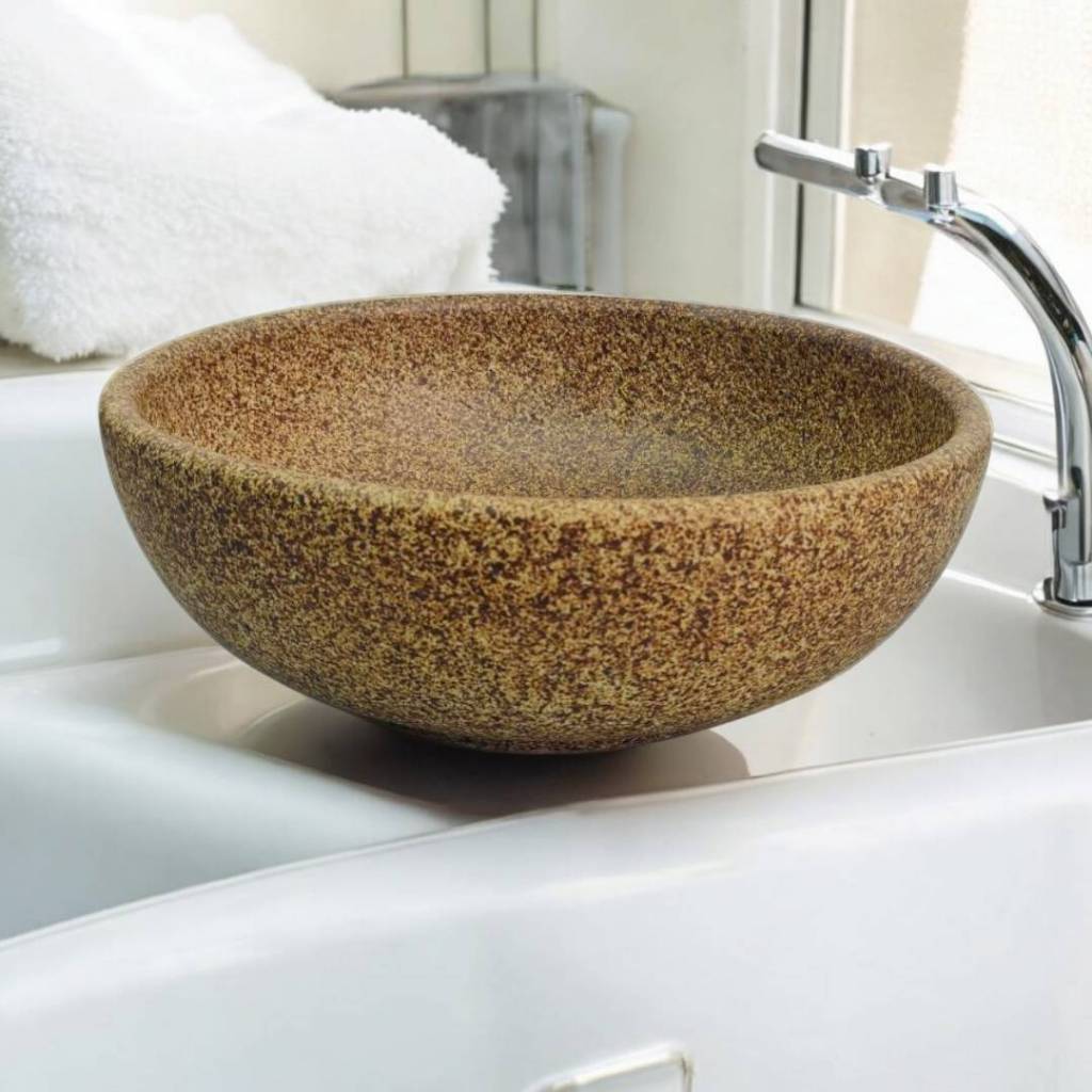 อ่างล้างหน้าเซรามิกทรงกลมลายย้อนยุค สีน้ำตาล DD037