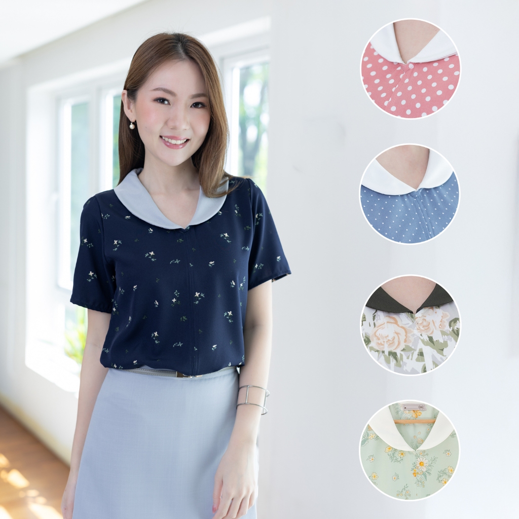 Narinari : MT6148 Peter Pan Collar Blouse เสื้อทำงาน เสื้อปกบัว ผ้าไหมอิตาลี