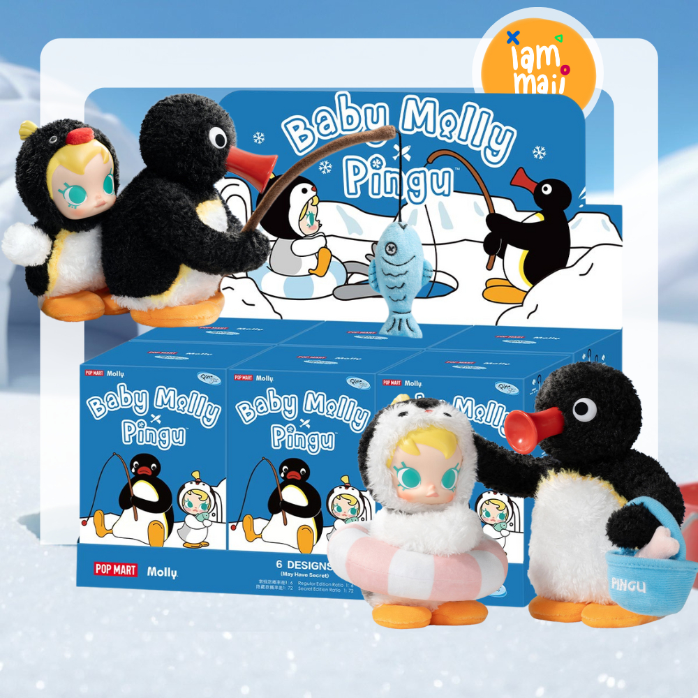[ยกกล่อง] Baby Molly × Pingu Happy Fishing Plush พวงกุญแจ พร้อมส่ง
