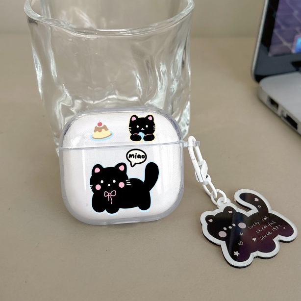 จัดส่งจากกรุงเทพ AirPods 4 case Pro2 Pro 3 2 1 cute แมว Case แมวดำตัวน้อย กรณีปลอกสําหรับ AirPods ge