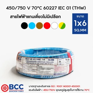 BCC สายไฟทองแดง THW 1x6 ยาว 30เมตร สายไฟ สายไฟบางกอกเคเบิ้ล