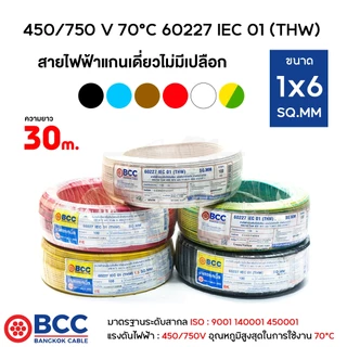 BCC สายไฟทองแดง THW 1x6 ยาว 30เมตร สายไฟ สายไฟบางกอกเคเบิ้ล