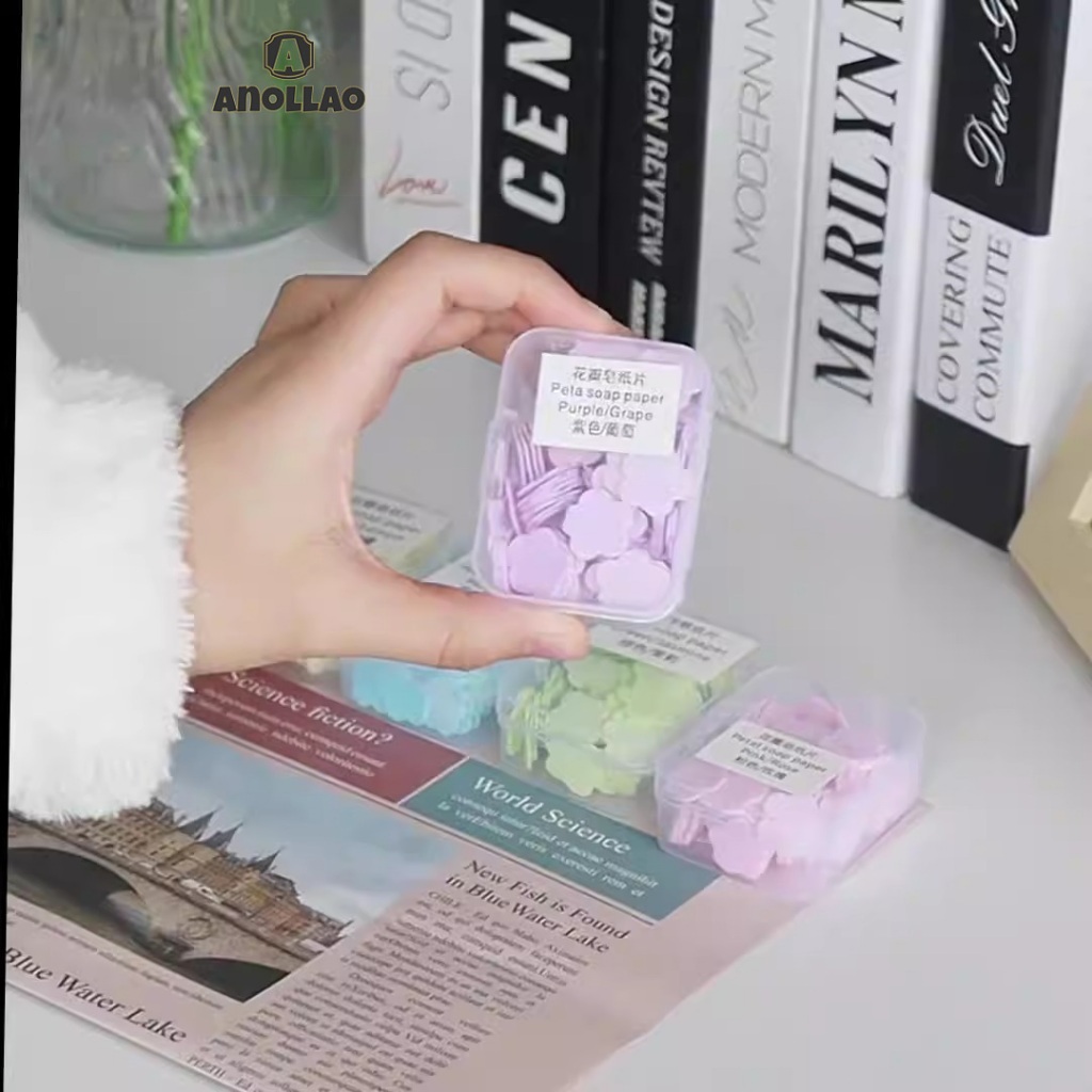 เม็ดสบู่กลีบดอกไม้แบบใช้แล้วทิ้ง เดินทาง แบบพกพา พร้อมกล่อง อาบน้ํา ล้างมือ สบู่ใช้แล้วทิ้ง หั่น มินิ ดอกไม้ ✨Anollao