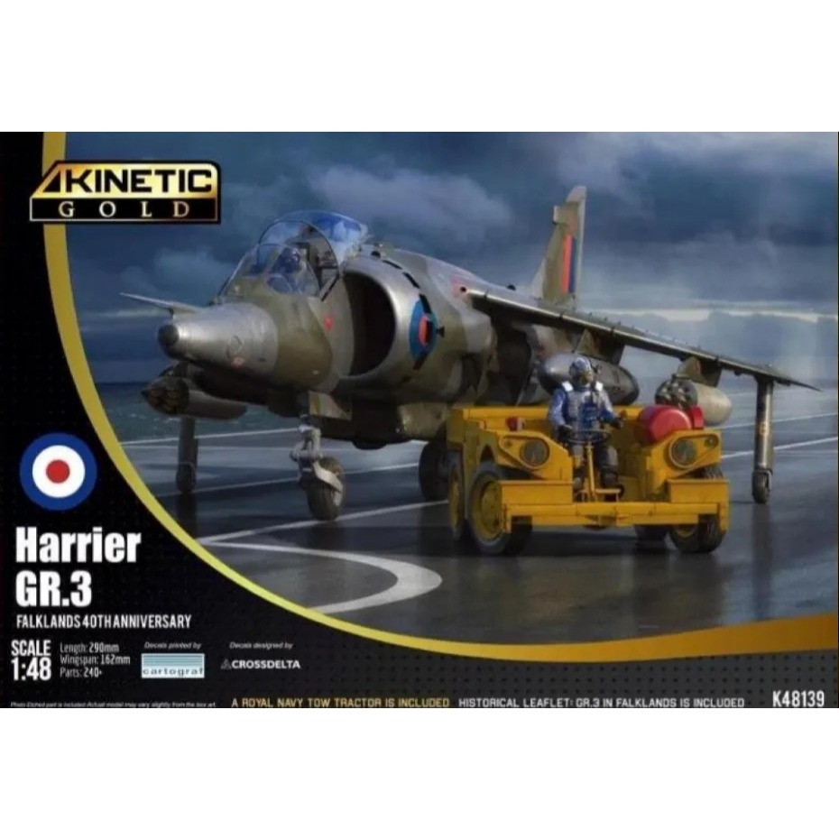 โมเดลประกอบ Kinetic KI-K48139 1/48 Harrier GR.3 Falklands 40th Anniversary w/Royal Navy Tow Tractor