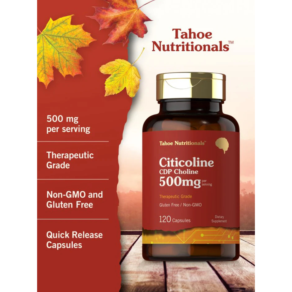 Tahoe Nutritionals by Carlyle Citicoline Supplements 500mg | 120 Capsules | CDP Choline | Non-GMO, G