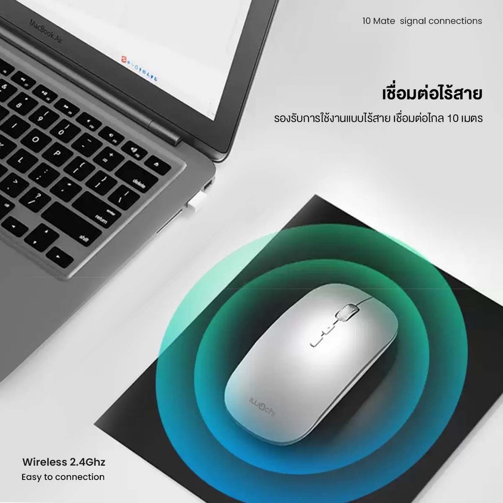 เมาส์ไร้สาย IWACHI i5 เมาส์ไร้สาย ปุ่มกดไร้เสียง ปรับDPIได้3ระดับ ชาร์จแบตได้