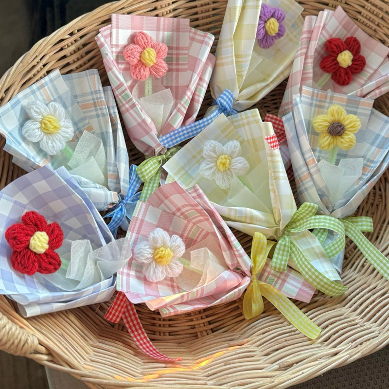 ดอกไม้ถักช่อจิ๋ว🌸⭐️ สีพาสเทล ของขวัญ ดอกไม้โครเชต์🪴